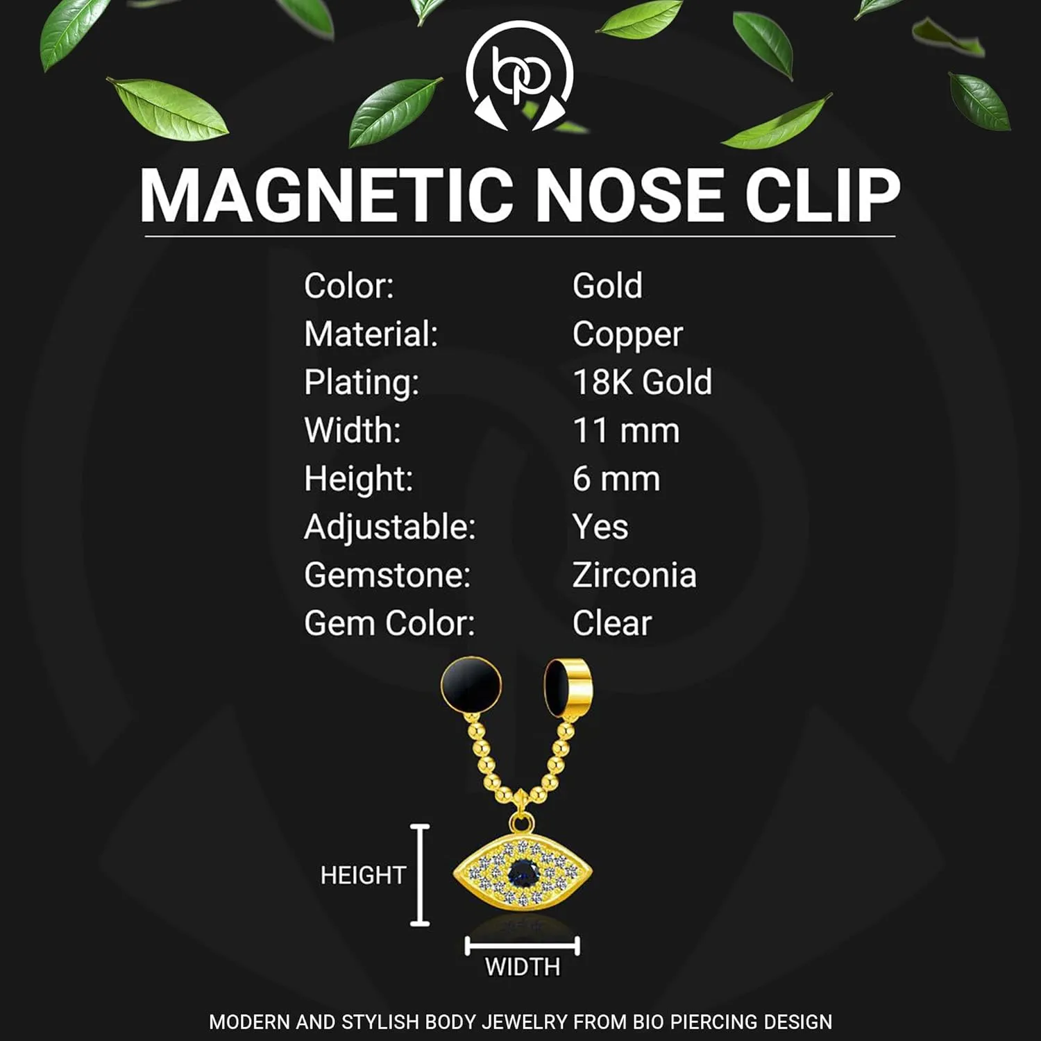Gold Plated Septum Clips with Dangle and Magnetic Clasp, Nose Fashion, Cuff Hugger Decoration, Non-Piercing
