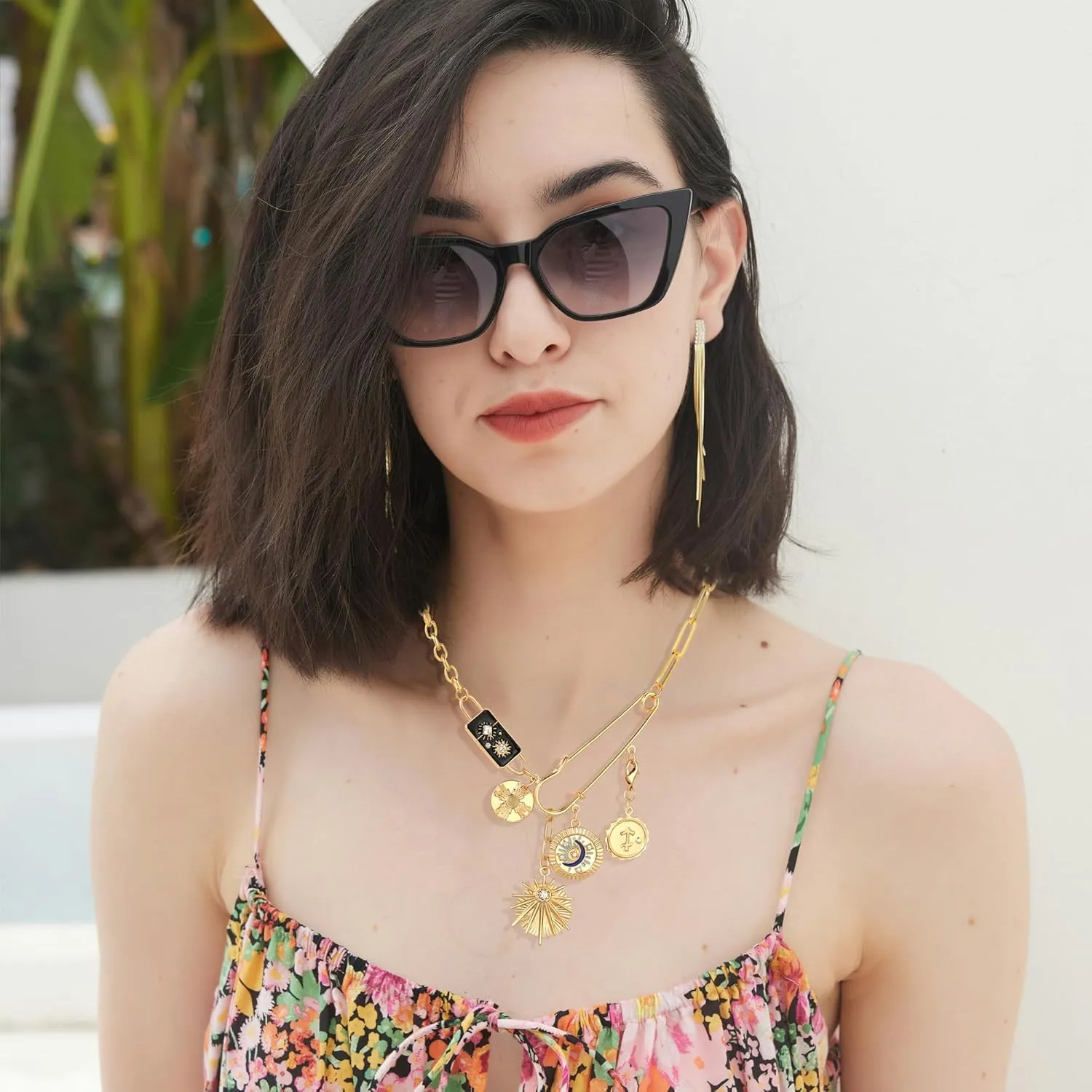 Gold Protection Necklace with Multi-Charm Luck Pendent and Third Eye Charm