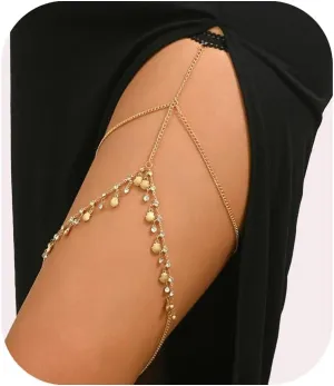 Gold Sexy Rhinestone Leg Body Chain,Bikini Crystal Shell Pendant Leg Thigh Chain Summer Beach Thigh Chain Accessory Jewelry for Women