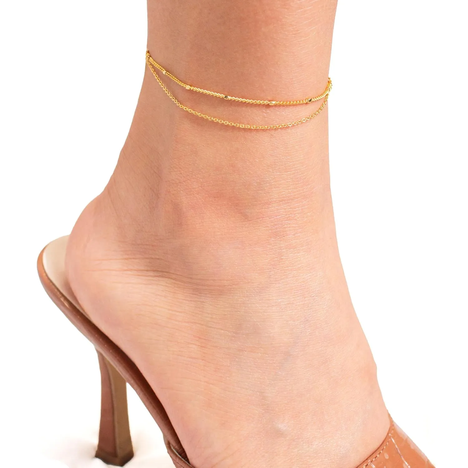 Gold Simple Double Chain Anklets Personalized Initial Coin Anklet for a Touch of Elegance