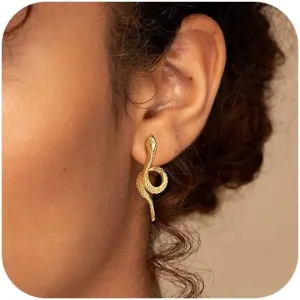 Gold Snake Earrings for Women - 14k Gold Plated Thin Hoops,Hypoallergenic Gold Filled Statement Huggie Hoop Ears Rings,Trendy Non Tarnish Gothic Jewelry,Christmas Birthday Party Gifts for Girlfriend