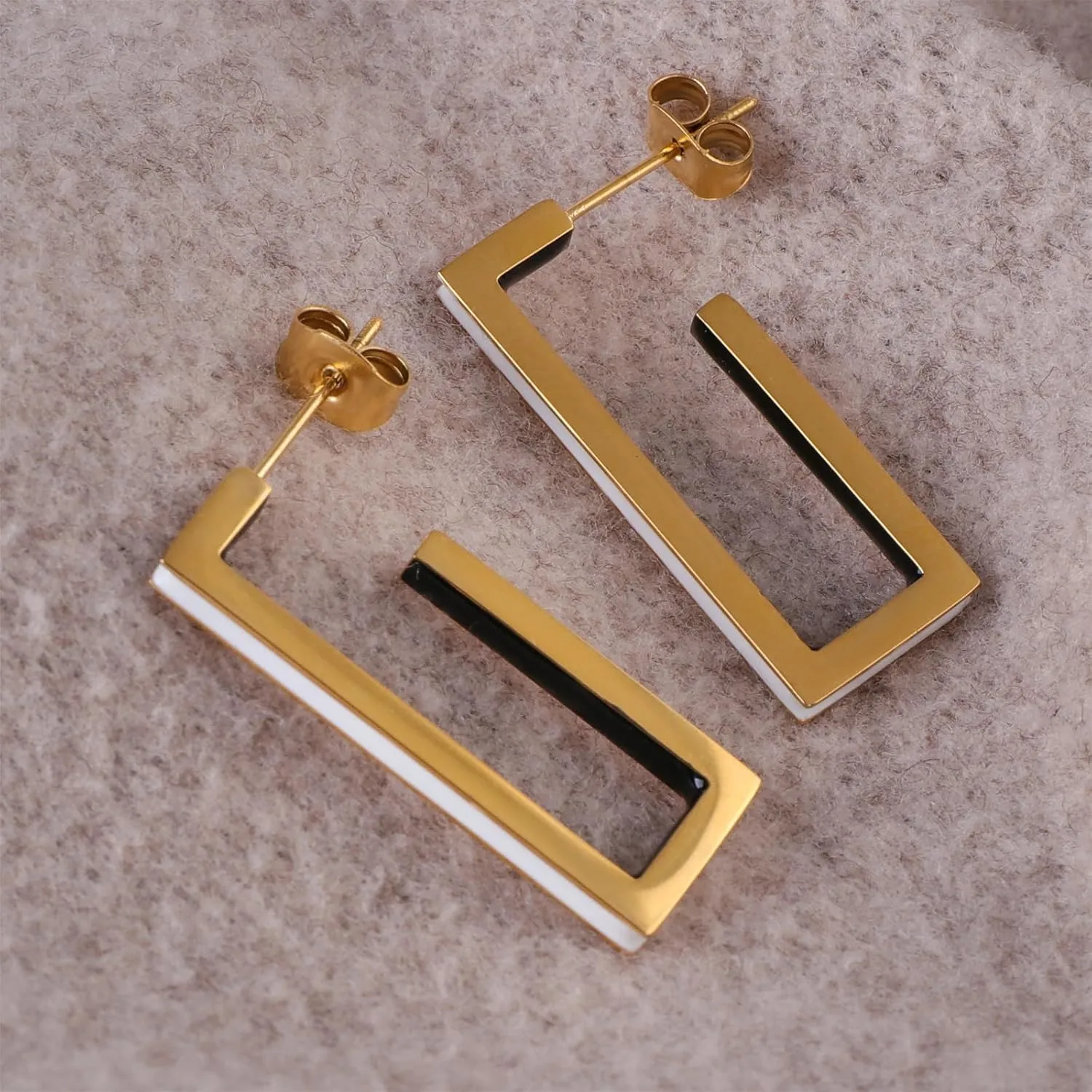 Gold Square Hoop Earrings for Women Trendy C Shaped Round Hoop Earrings 18K Gold Plated Stainless Steel Enamel Earrings Jewelry Gift