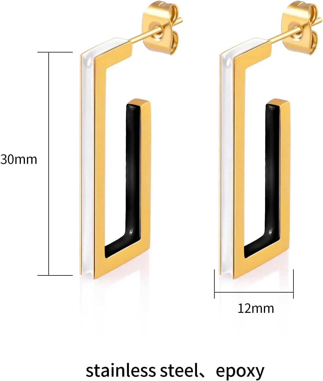 Gold Square Hoop Earrings for Women Trendy C Shaped Round Hoop Earrings 18K Gold Plated Stainless Steel Enamel Earrings Jewelry Gift