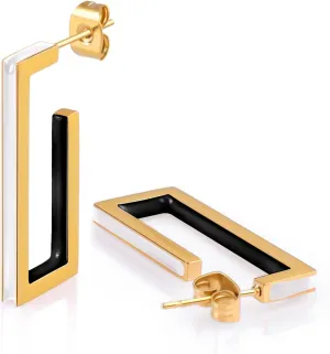 Gold Square Hoop Earrings for Women Trendy C Shaped Round Hoop Earrings 18K Gold Plated Stainless Steel Enamel Earrings Jewelry Gift