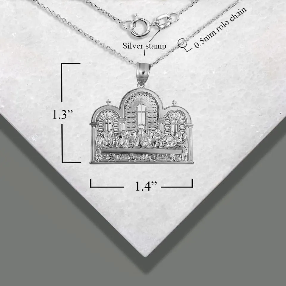 Gold The Last Supper Jesus & Apostles Pendant Necklace Fine Real Solid 925 Sterling Silver