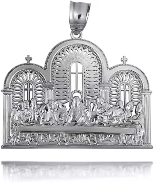 Gold The Last Supper Jesus & Apostles Pendant Necklace Fine Real Solid 925 Sterling Silver