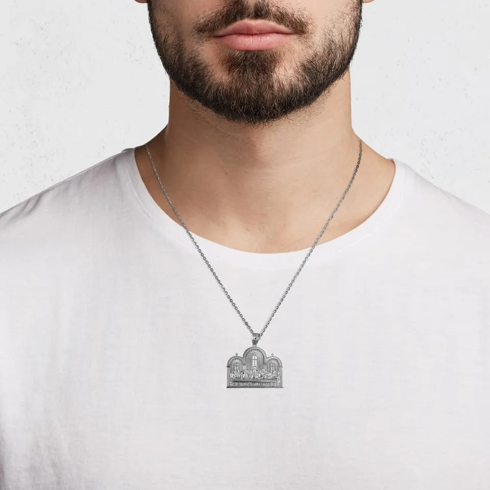Gold The Last Supper Jesus & Apostles Pendant Necklace Fine Real Solid 925 Sterling Silver