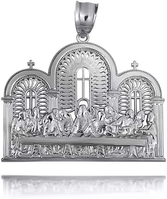 Gold The Last Supper Jesus & Apostles Pendant Necklace Fine Real Solid 925 Sterling Silver