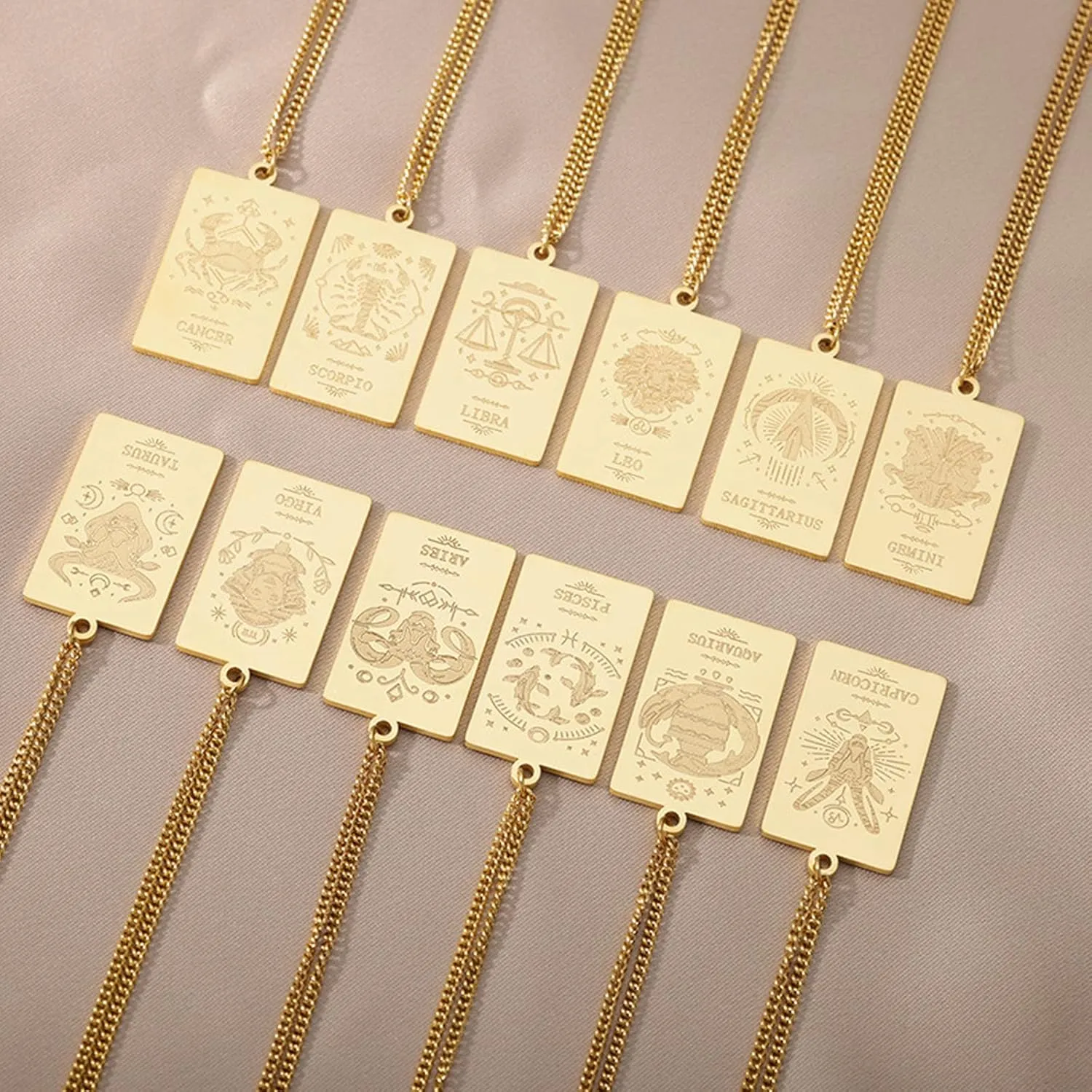 Gold Zodiac Necklace for Women Tarot Cards Zodiac Sign Necklace 12 Constellation Pendant Necklace for Women Men