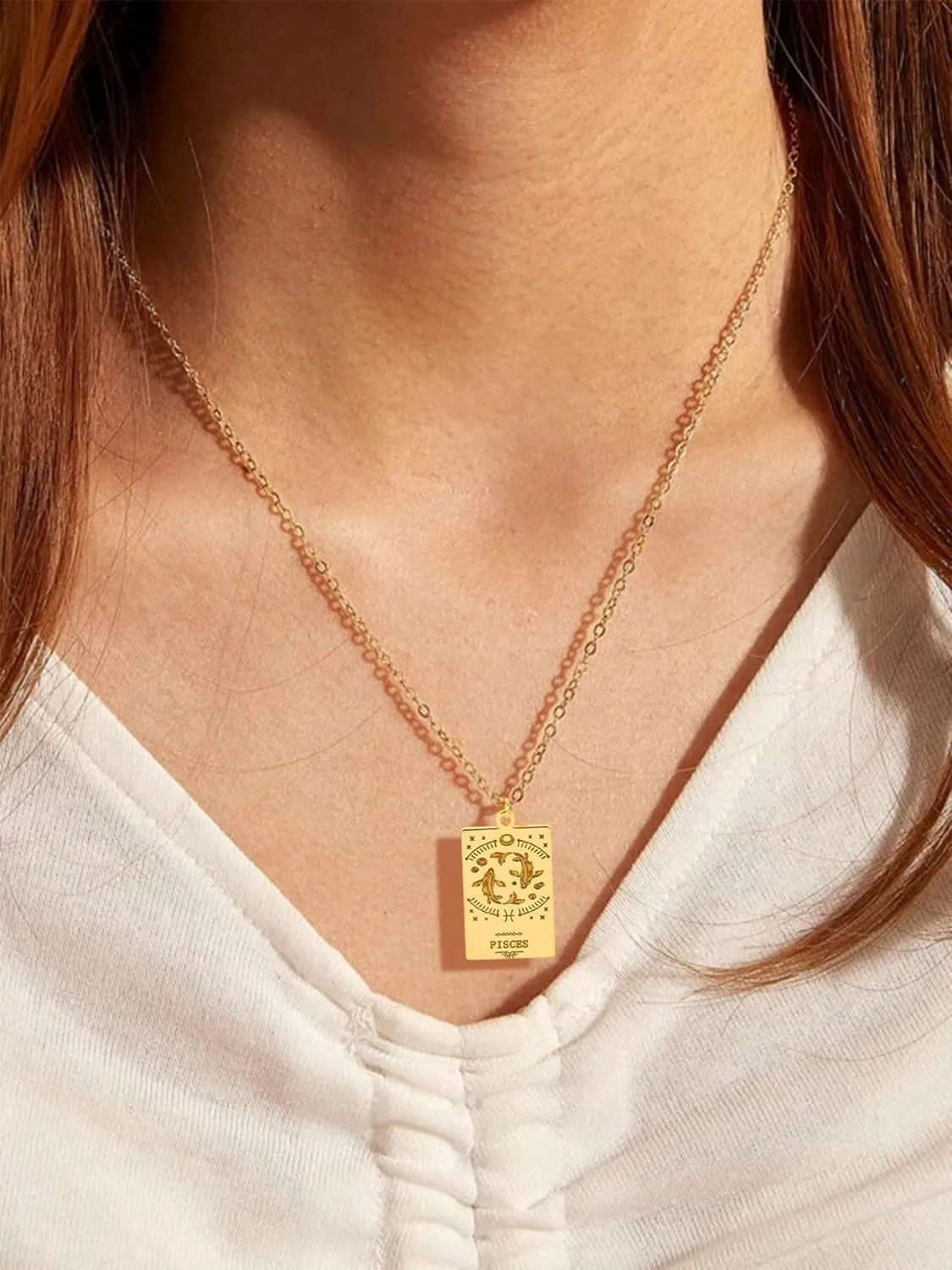 Gold Zodiac Necklace for Women Tarot Cards Zodiac Sign Necklace 12 Constellation Pendant Necklace for Women Men