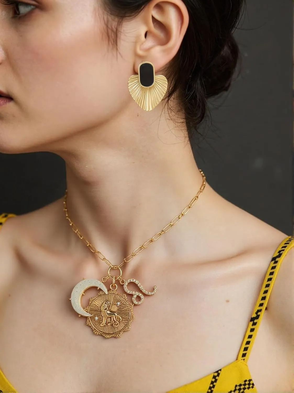 Gold Zodiac Necklaces for Women, Pieces Zodiac Gifts with Opal Crescent Moon and Coin Charm,Astrology Jewelry,Constellation Horoscope Necklace, Trendy Sign Gifts for Birthday,Chrismas