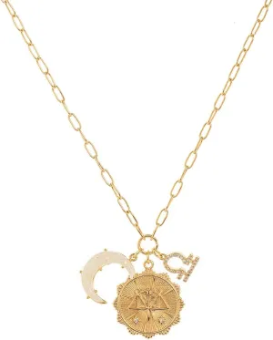 Gold Zodiac Necklaces for Women, Pieces Zodiac Gifts with Opal Crescent Moon and Coin Charm,Astrology Jewelry,Constellation Horoscope Necklace, Trendy Sign Gifts for Birthday,Chrismas