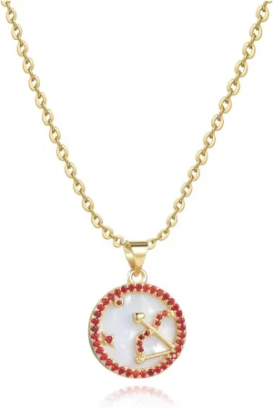 Gold Zodiac Necklaces for Women Red Yellow Green Clear CZ Aries Taurus Gemini Cancer Leo Virgo Libra Scorpio Sagittarius Capricorn Aquarius Pisces Birthday Anniversary