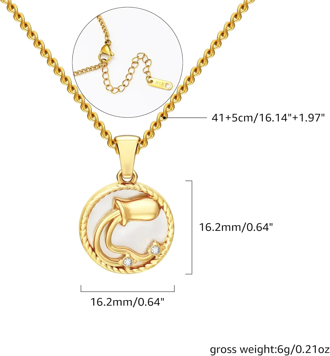 Gold Zodiac Sign Mother of Pearl Shell Coin Charm Necklace for Women Dainty Chain 18K Gold Plated Cute 12 Constellation Pendant Necklaces Trendy Astrology Horoscope Jewelry Birthday Gift