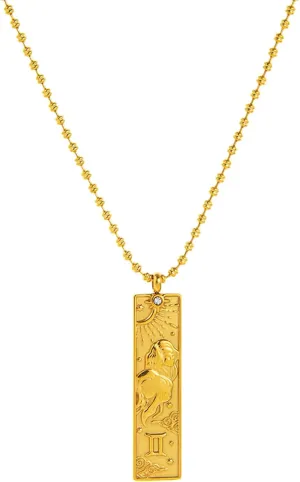 Gold Zodiac Sign Tarot Card Necklace for Women Men Vintage Totem Pole Charm 12 Constellation Pendant Necklaces Trendy Astrology Horoscope Unisex Jewelry Birthday Gift
