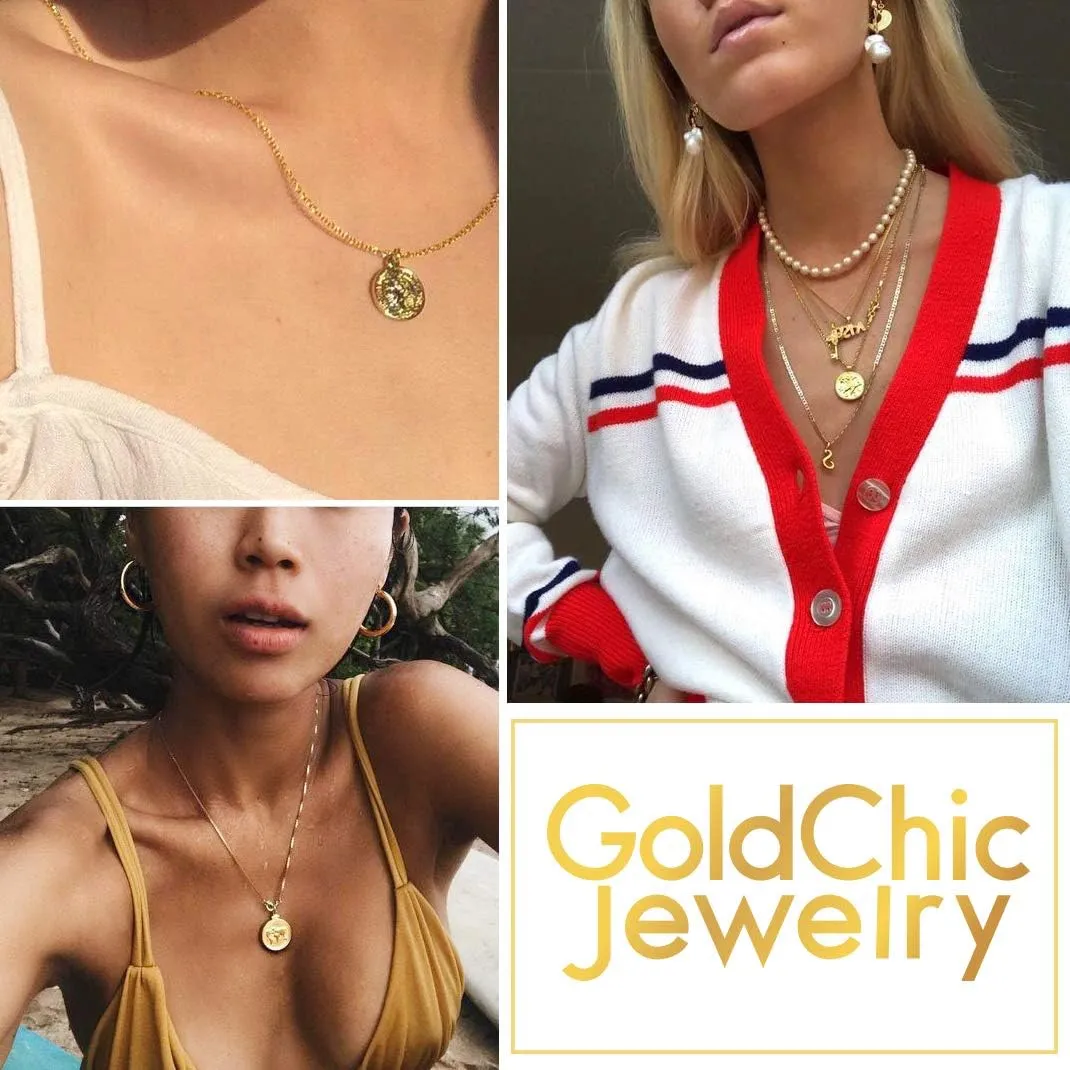 GOLDCHIC JEWELRY Chinese Zodiac Coin Necklace, Gold Round Disc Handmade Animal Pendant Amulet Lucky Charm Necklaces for Women/Girl, Birthday Gift (with Gift Box)