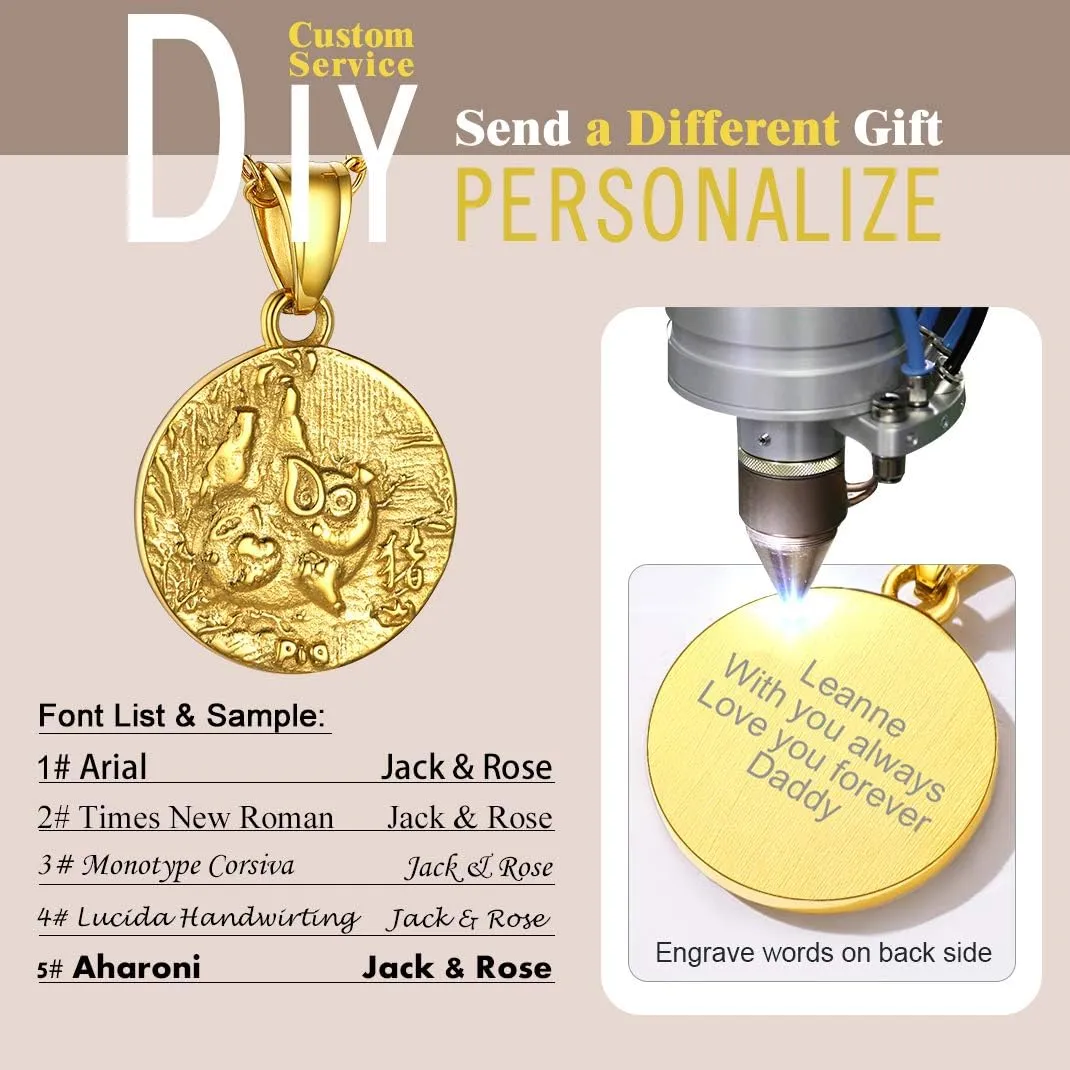 GOLDCHIC JEWELRY Chinese Zodiac Coin Necklace, Gold Round Disc Handmade Animal Pendant Amulet Lucky Charm Necklaces for Women/Girl, Birthday Gift (with Gift Box)