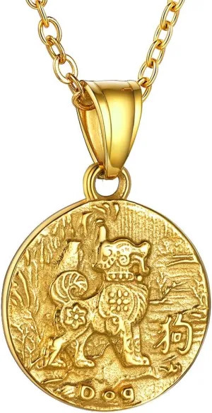 GOLDCHIC JEWELRY Chinese Zodiac Coin Necklace, Gold Round Disc Handmade Animal Pendant Amulet Lucky Charm Necklaces for Women/Girl, Birthday Gift (with Gift Box)