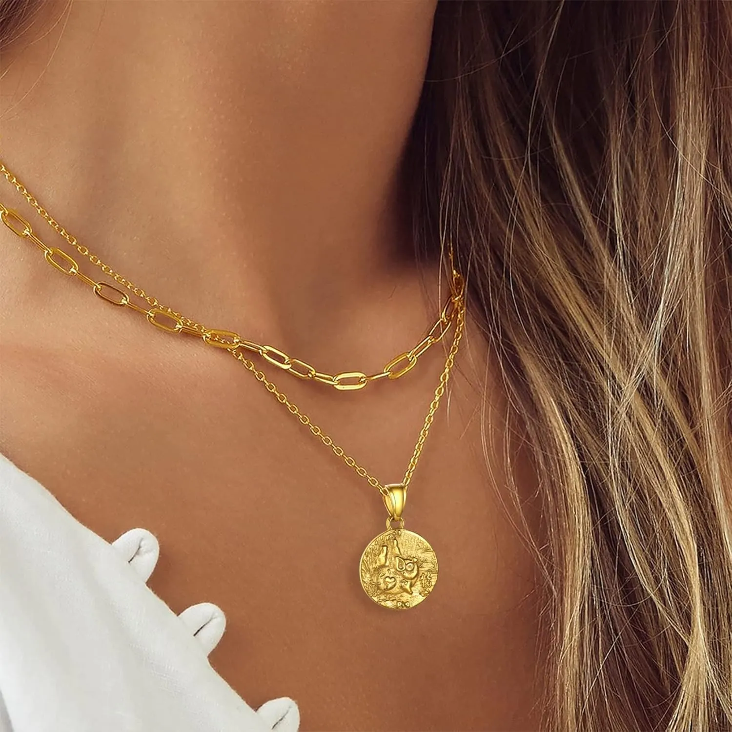 GOLDCHIC JEWELRY Chinese Zodiac Coin Necklace, Gold Round Disc Handmade Animal Pendant Amulet Lucky Charm Necklaces for Women/Girl, Birthday Gift (with Gift Box)
