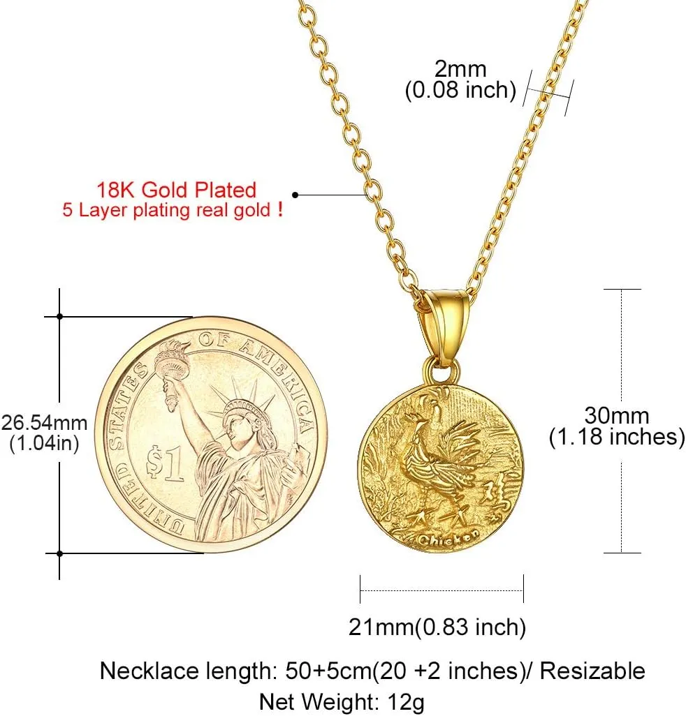 GOLDCHIC JEWELRY Chinese Zodiac Coin Necklace, Gold Round Disc Handmade Animal Pendant Amulet Lucky Charm Necklaces for Women/Girl, Birthday Gift (with Gift Box)