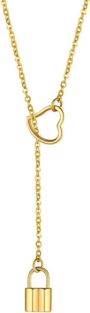 GOLDCHIC JEWELRY Dainty Y Necklace For Women, Gold Layered Choker Lariat Necklaces, Looped Long Lariat Y Bar/Lock/Peal/Star/Rose Chain Personalized Minimalist Gifts for Women