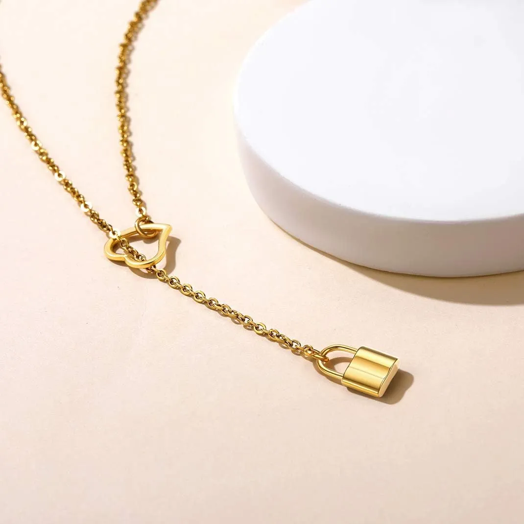 GOLDCHIC JEWELRY Dainty Y Necklace For Women, Gold Layered Choker Lariat Necklaces, Looped Long Lariat Y Bar/Lock/Peal/Star/Rose Chain Personalized Minimalist Gifts for Women