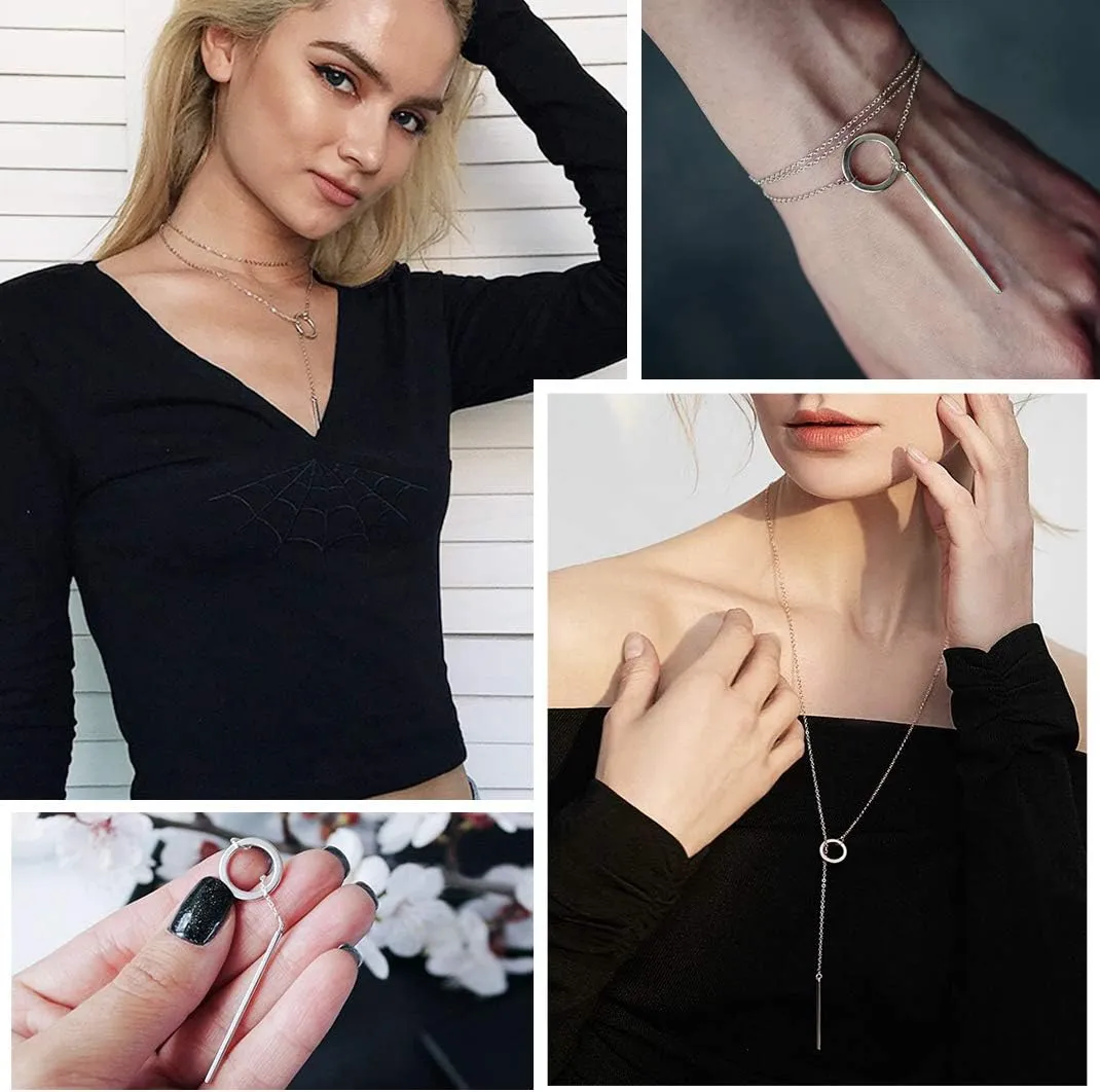 GOLDCHIC JEWELRY Dainty Y Necklace For Women, Gold Layered Choker Lariat Necklaces, Looped Long Lariat Y Bar/Lock/Peal/Star/Rose Chain Personalized Minimalist Gifts for Women