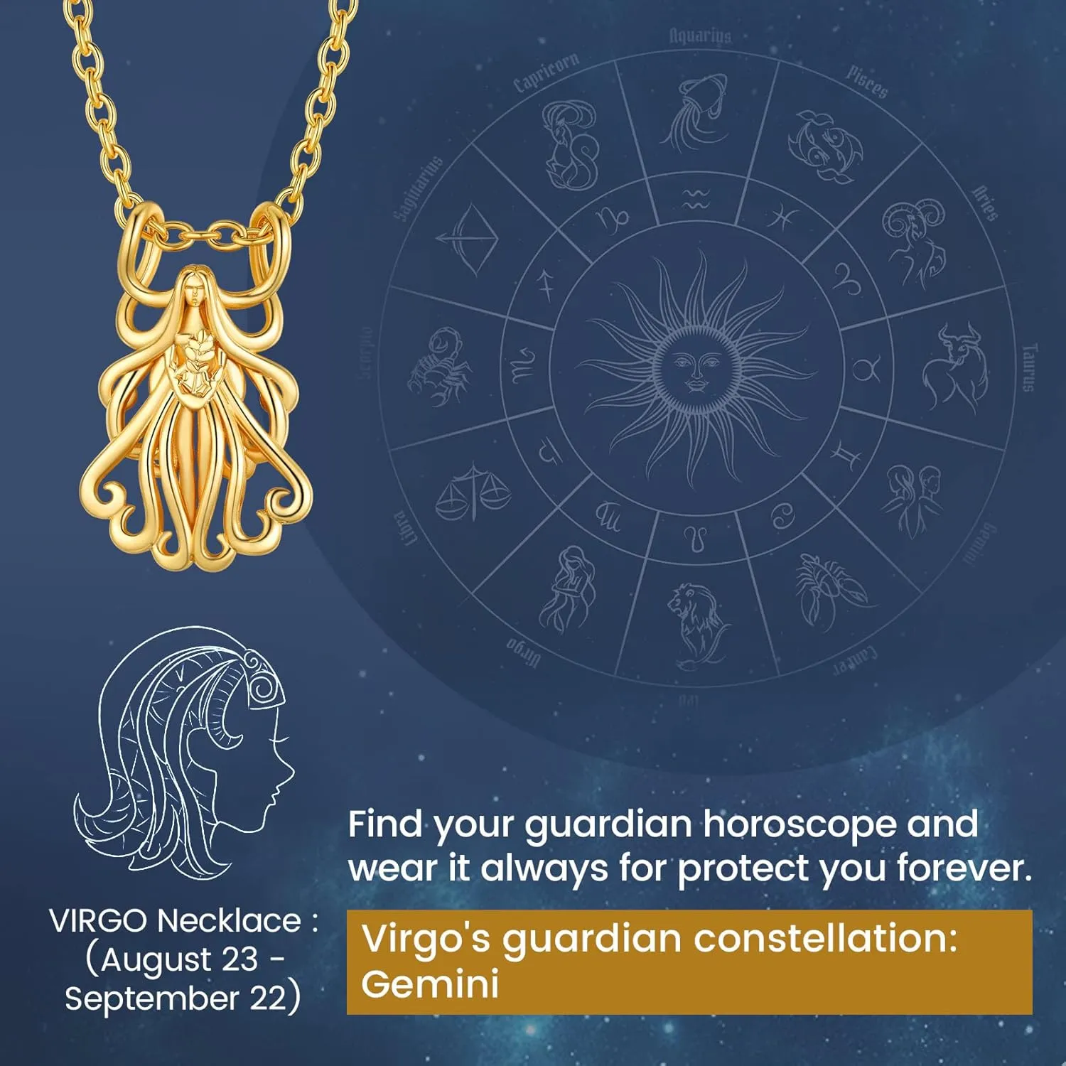GOLDCHIC JEWELRY Zodiac Constellation Charm Necklace for Women, Gold Horoscope Astrology Pendant Necklaces Birthday Gifts
