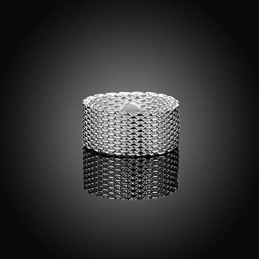 Goldenchen Fashion Beautiful Jewelry New 925 Sterling Silver Mesh Fine Ring Band