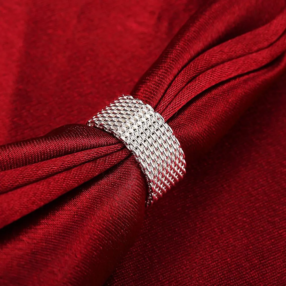 Goldenchen Fashion Beautiful Jewelry New 925 Sterling Silver Mesh Fine Ring Band