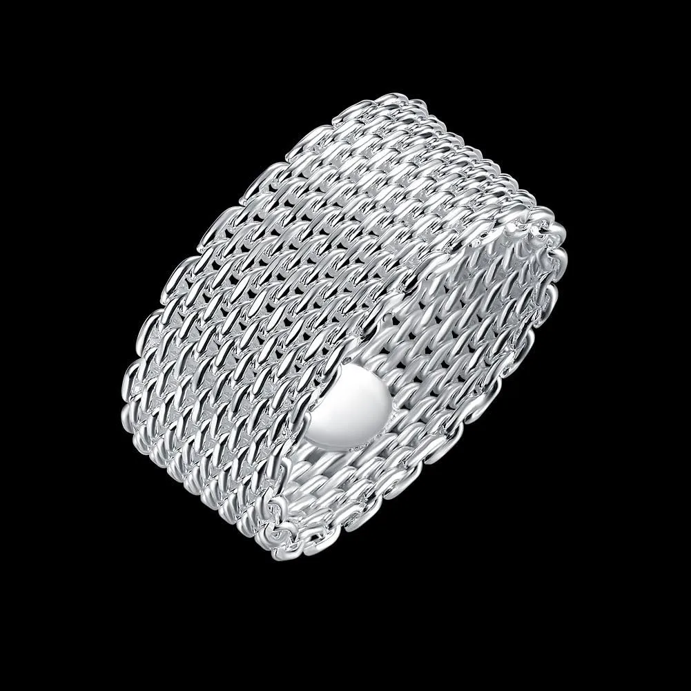 Goldenchen Fashion Beautiful Jewelry New 925 Sterling Silver Mesh Fine Ring Band