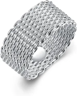Goldenchen Fashion Beautiful Jewelry New 925 Sterling Silver Mesh Fine Ring Band