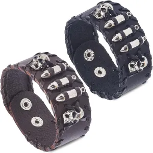 GORGECRAFT 2 Colors Men's Wide Cuff Wristband Genuine Leather Punk Bracelet Braided Bangle Wristbands Halloween Adjustable Boho Chic Rock Motorbike Wide Belt Leather Bracelet for Valentine's Day