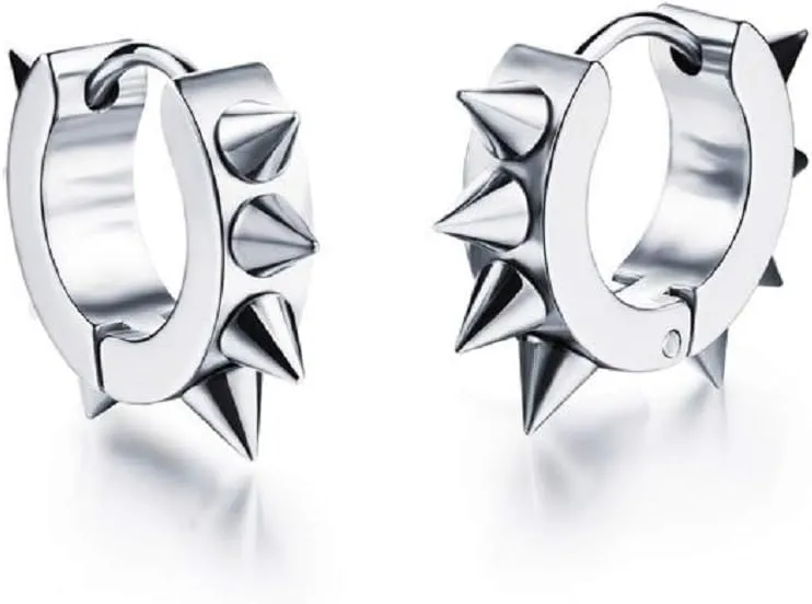 Goth Rivet Awl Spike Huggies Piercing Hoop Earrings for women, Hoop Earrings Huggie Ear Piercings Jewelry, Stainless Steel Punk Stud Earrings Hypoallergenic