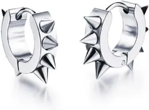 Goth Rivet Awl Spike Huggies Piercing Hoop Earrings for women, Hoop Earrings Huggie Ear Piercings Jewelry, Stainless Steel Punk Stud Earrings Hypoallergenic