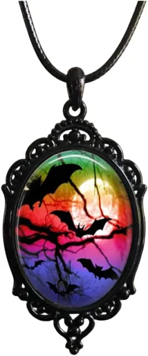 Gothic Bat Glass Pendant Necklace for Women Vintage Gothic Rope Chain Witch Bat Choker Dark Punk Style Necklace Victoria Emboss Necklaces Mystic Witch Jewelry Accessories
