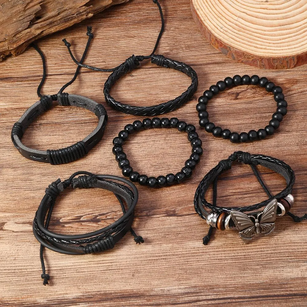 Gothic Bracelet Adjustable Punk Braided Leather Multilayer Grunge Set Bracelets Emo Metal Cuff Wrap Bangles Meaningful Gift