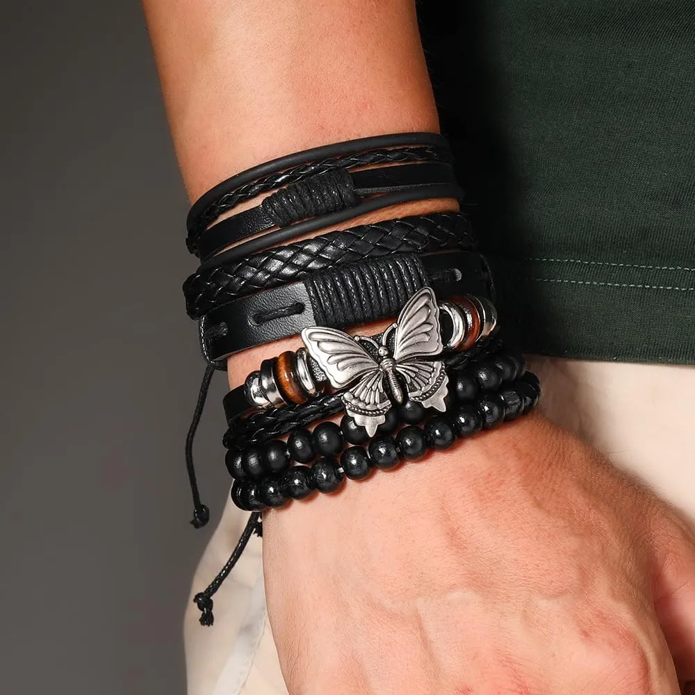 Gothic Bracelet Adjustable Punk Braided Leather Multilayer Grunge Set Bracelets Emo Metal Cuff Wrap Bangles Meaningful Gift