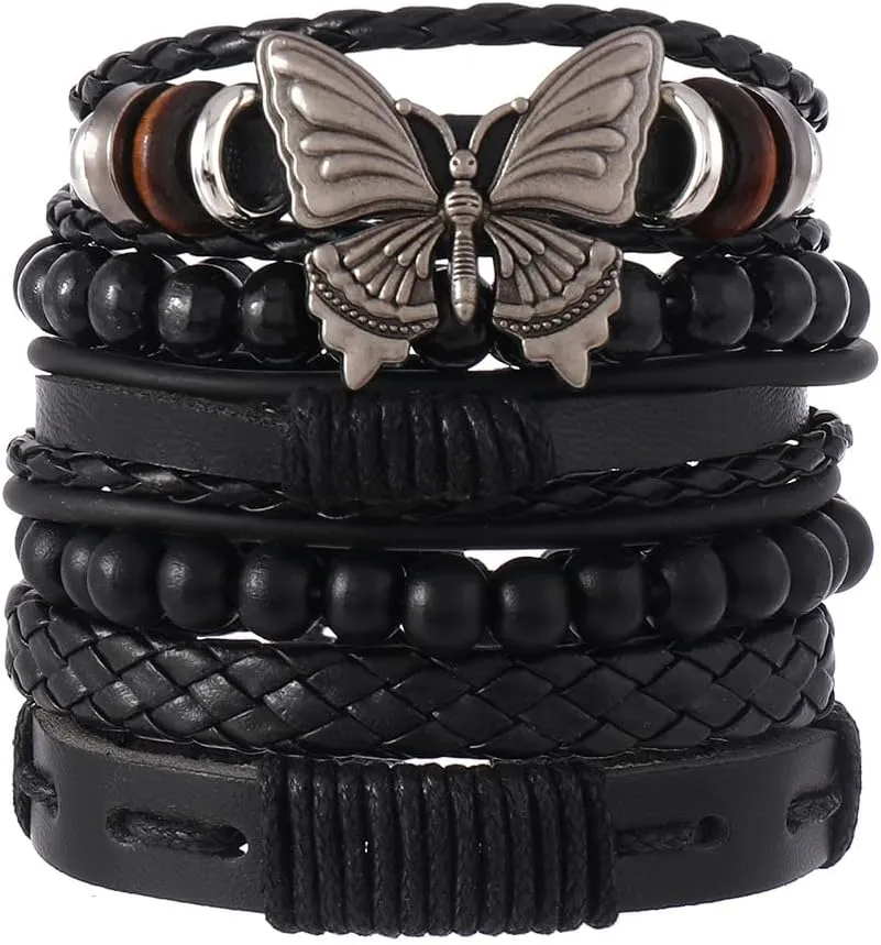 Gothic Bracelet Adjustable Punk Braided Leather Multilayer Grunge Set Bracelets Emo Metal Cuff Wrap Bangles Meaningful Gift