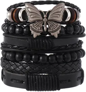 Gothic Bracelet Adjustable Punk Braided Leather Multilayer Grunge Set Bracelets Emo Metal Cuff Wrap Bangles Meaningful Gift