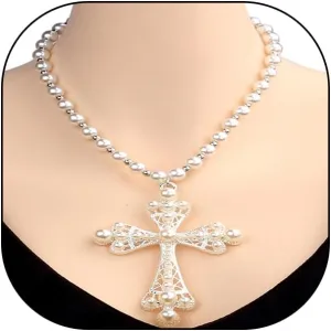 Gothic Cross Pearl Pendant Necklace for Women Teen Girls Vintage Crucifix Beads Clavicle Necklace Punk String Chain Choker Necklace Jewelry Gift