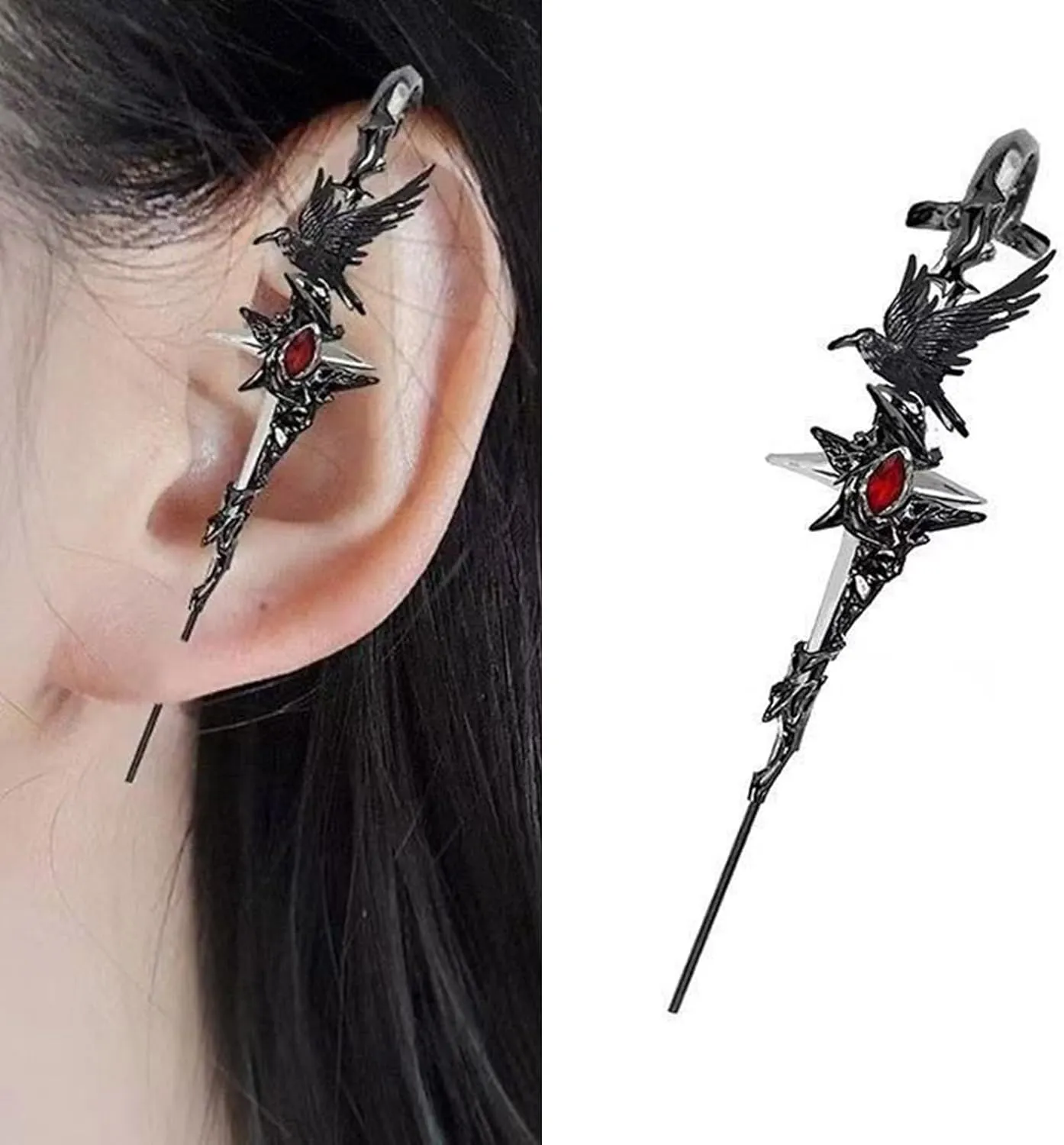 Gothic Crow Ear Cuff with Thorns Designs Jewelry Accessory for Trendy Fashion Enthusiasts Seek Unique Styles Daily Use