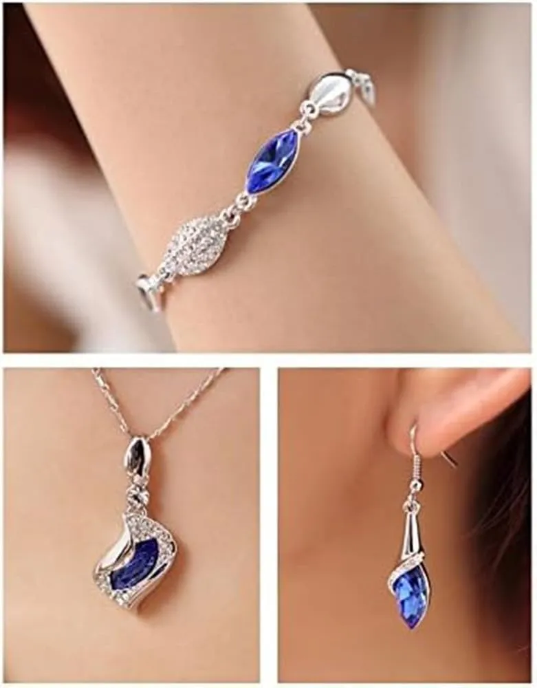 GracesDawn Beautiful Cubic Zirconia with Platinum Plated Chain Necklace Angel Elf Pendant Mosaic Crystal Necklace Bracelet and Earrings Set Necklace 18"