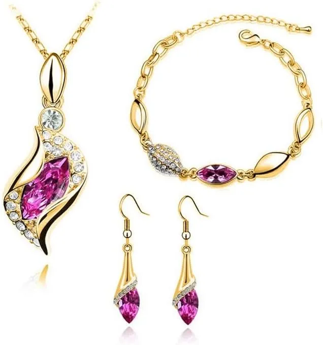 GracesDawn Beautiful Cubic Zirconia with Platinum Plated Chain Necklace Angel Elf Pendant Mosaic Crystal Necklace Bracelet and Earrings Set Necklace 18"