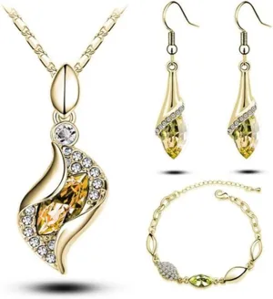 GracesDawn Beautiful Cubic Zirconia with Platinum Plated Chain Necklace Angel Elf Pendant Mosaic Crystal Necklace Bracelet and Earrings Set Necklace 18"