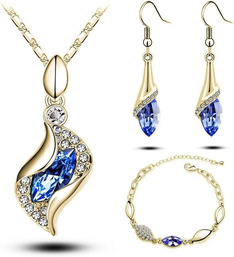 GracesDawn Beautiful Cubic Zirconia with Platinum Plated Chain Necklace Angel Elf Pendant Mosaic Crystal Necklace Bracelet and Earrings Set Necklace 18"