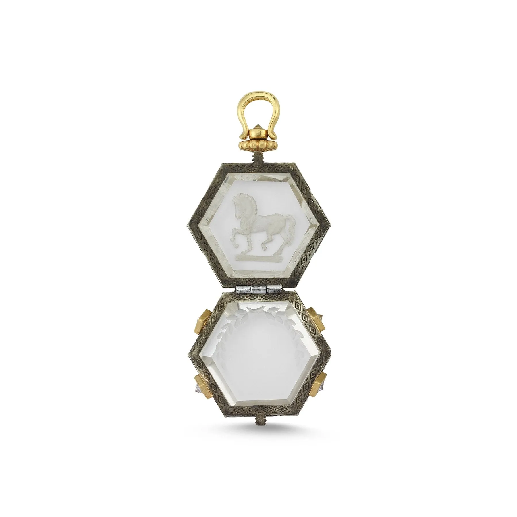 GRAND TOUR HORSE & LAUREL CREST ROCK CRYSTAL LOCKET