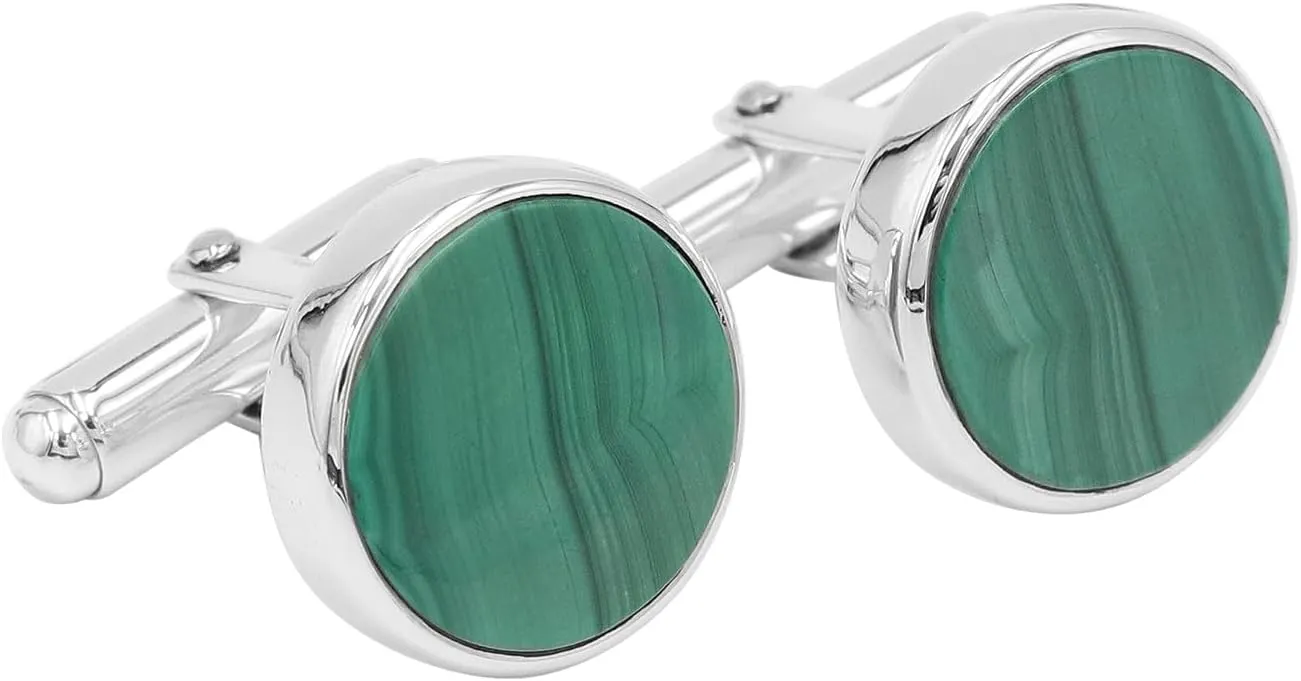 Green Malachite Cufflinks Jewelry for Men 925 Sterling Silver, Cuff Links for Wedding Groom Unique Gift, Natural Gemstone Cufflinks