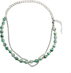 Green Stone Hip Hop Simulated Jade Choker Double Layered Bead Necklace for Men Women