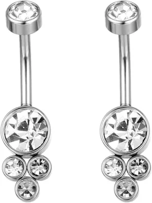 Gualiy 2 Pcs Navel Piercing Rings Surgical Steel Round Cubic Zirconia Silver Navel Rings For Women